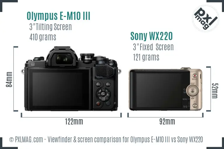 Olympus E-M10 III vs Sony WX220 Screen and Viewfinder comparison