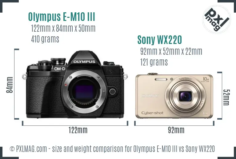 Olympus E-M10 III vs Sony WX220 size comparison