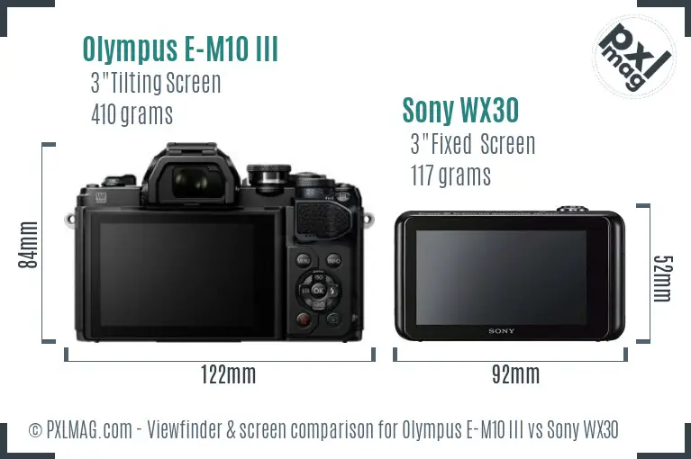 Olympus E-M10 III vs Sony WX30 Screen and Viewfinder comparison