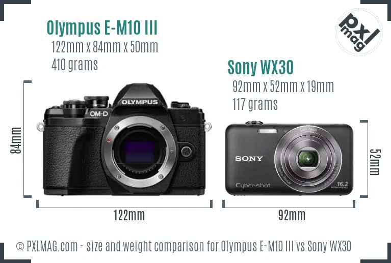 Olympus E-M10 III vs Sony WX30 size comparison
