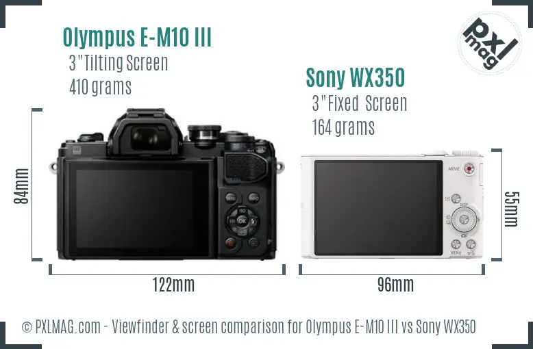 Olympus E-M10 III vs Sony WX350 Screen and Viewfinder comparison