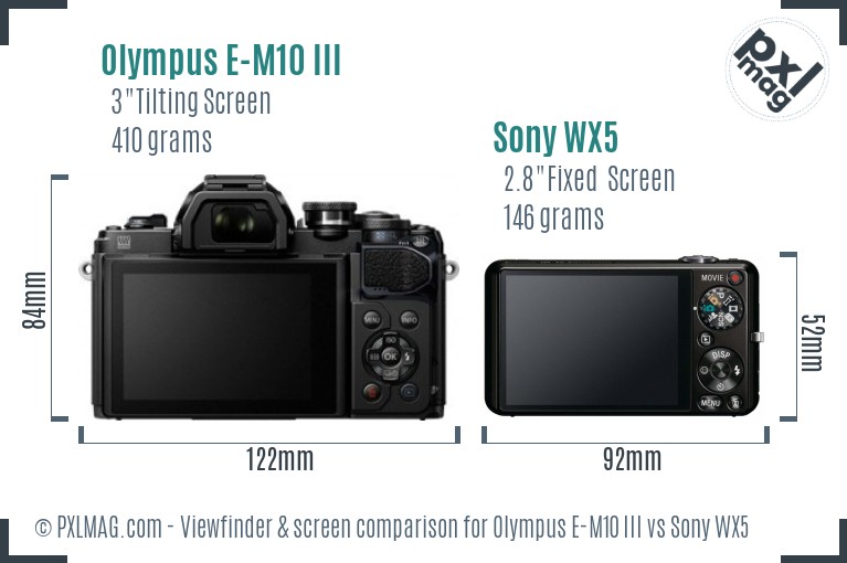 Olympus E-M10 III vs Sony WX5 Screen and Viewfinder comparison