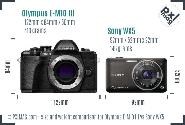 Olympus E-M10 III vs Sony WX5 size comparison