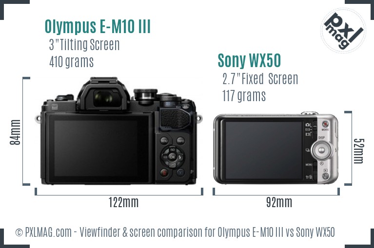 Olympus E-M10 III vs Sony WX50 Screen and Viewfinder comparison