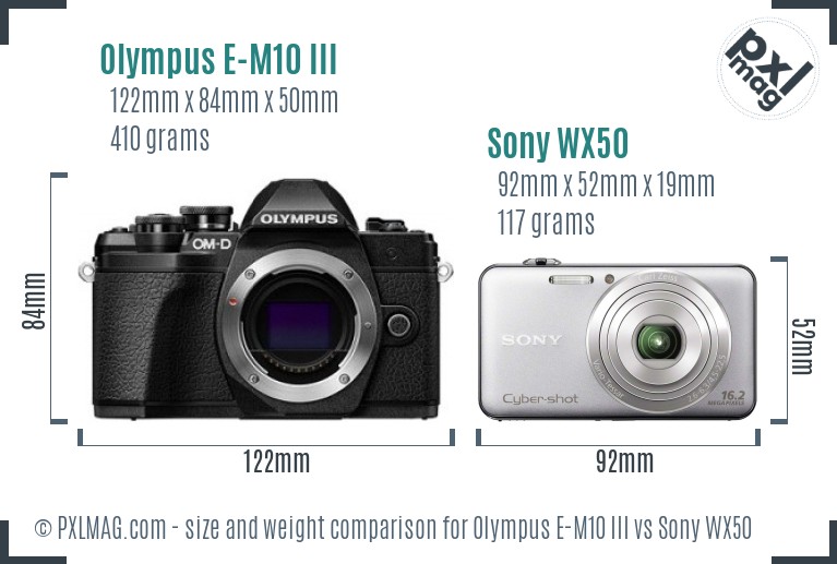 Olympus E-M10 III vs Sony WX50 size comparison