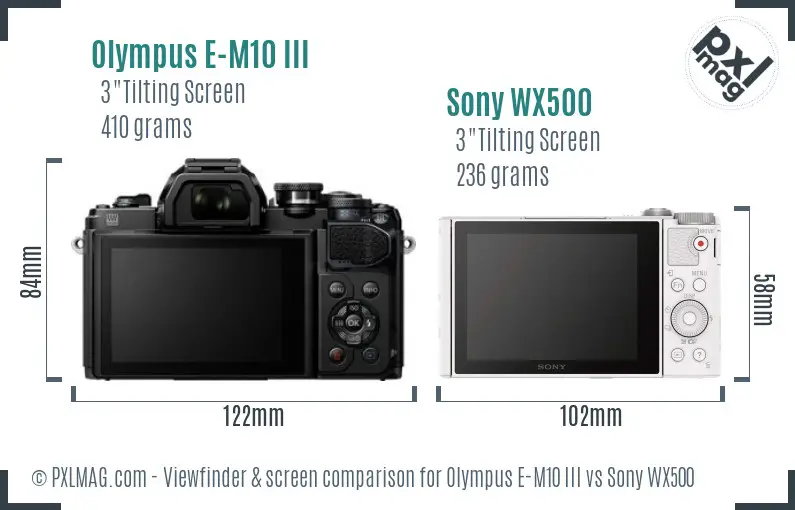 Olympus E-M10 III vs Sony WX500 Screen and Viewfinder comparison