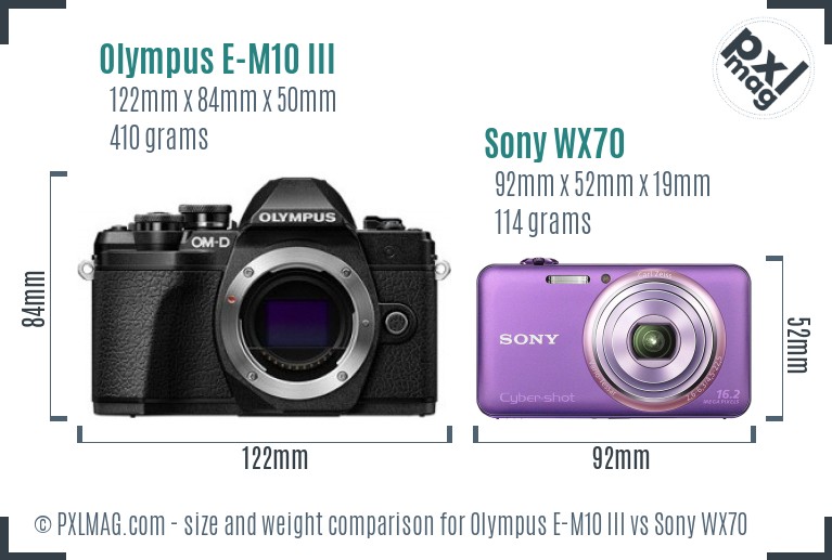 Olympus E-M10 III vs Sony WX70 size comparison
