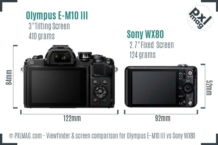 Olympus E-M10 III vs Sony WX80 Screen and Viewfinder comparison