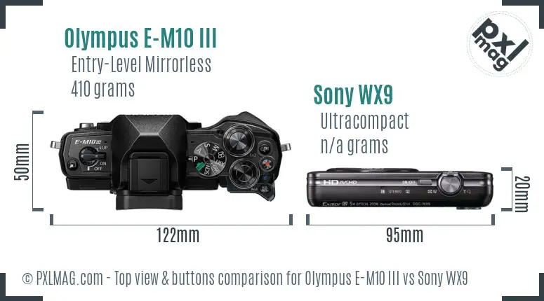 Olympus E-M10 III vs Sony WX9 top view buttons comparison
