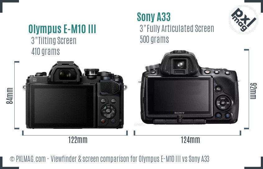 Olympus E-M10 III vs Sony A33 Screen and Viewfinder comparison