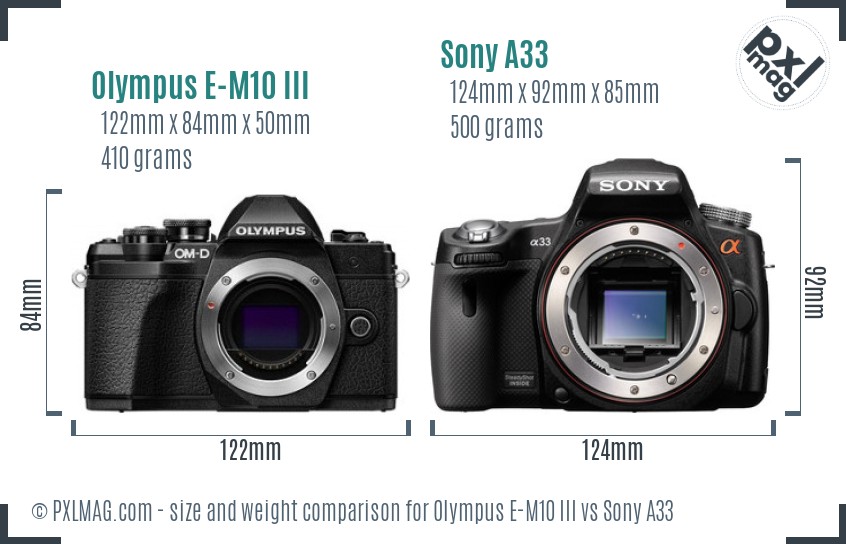 Olympus E-M10 III vs Sony A33 size comparison