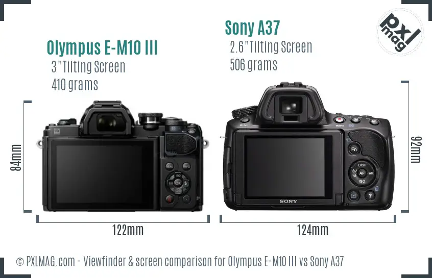 Olympus E-M10 III vs Sony A37 Screen and Viewfinder comparison