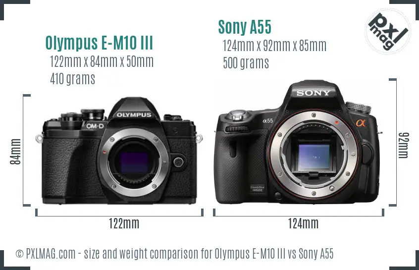 Olympus E-M10 III vs Sony A55 size comparison Olympus E-M10 III vs Sony A55 size comparison