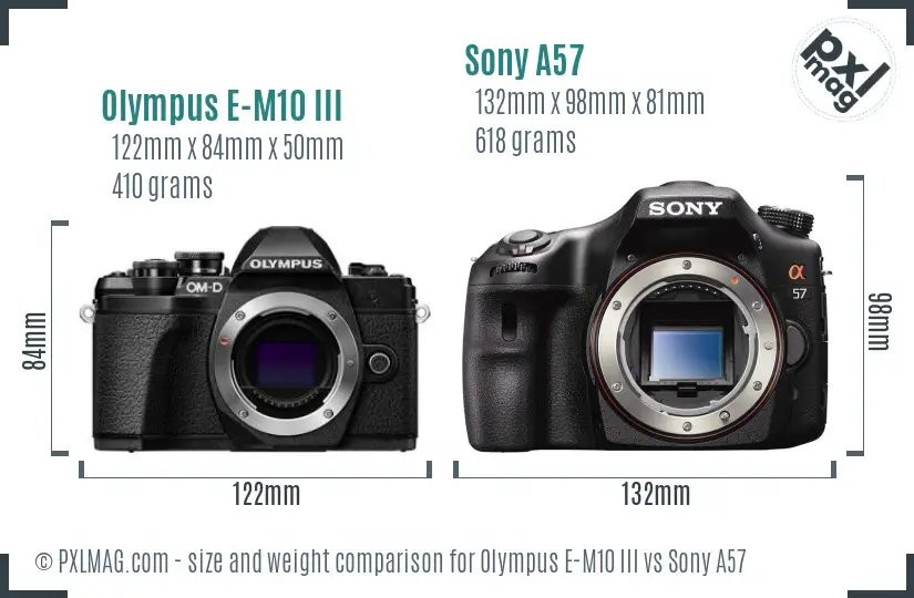 Olympus E-M10 III vs Sony A57 size comparison Olympus E-M10 III vs Sony A57 size comparison