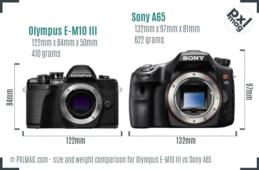 Olympus E-M10 III vs Sony A65 size comparison