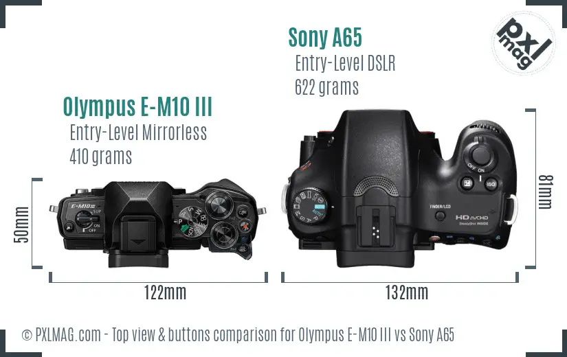 Olympus E-M10 III vs Sony A65 top view buttons comparison