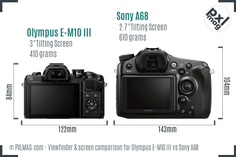 Olympus E-M10 III vs Sony A68 Screen and Viewfinder comparison