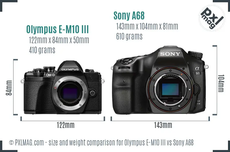 Olympus E-M10 III vs Sony A68 size comparison