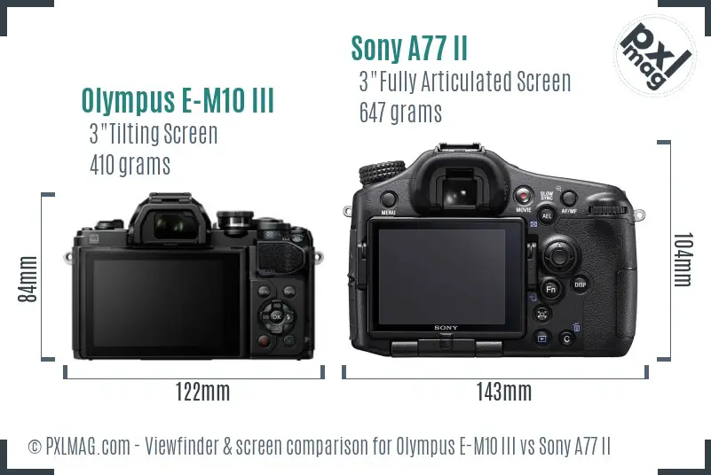 Olympus E-M10 III vs Sony A77 II Screen and Viewfinder comparison