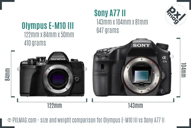 Olympus E-M10 III vs Sony A77 II size comparison