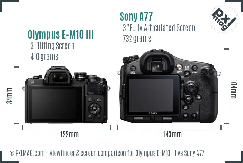 Olympus E-M10 III vs Sony A77 Screen and Viewfinder comparison