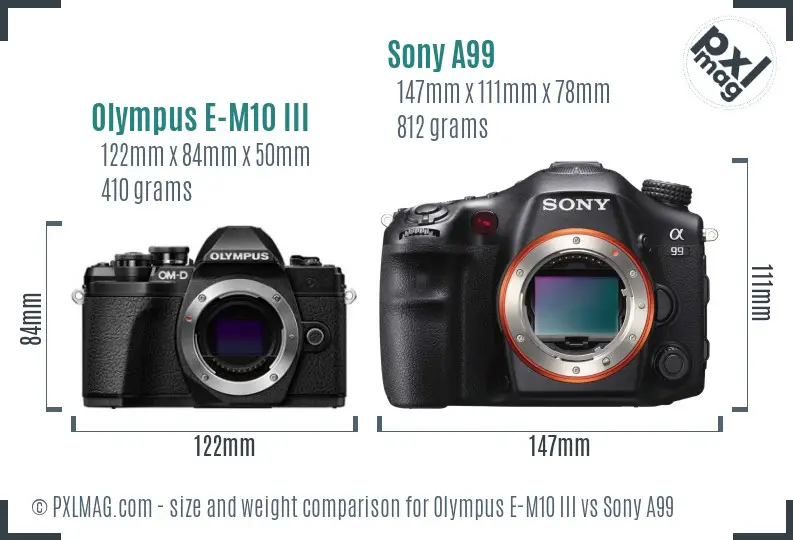 Olympus E-M10 III vs Sony A99 size comparison