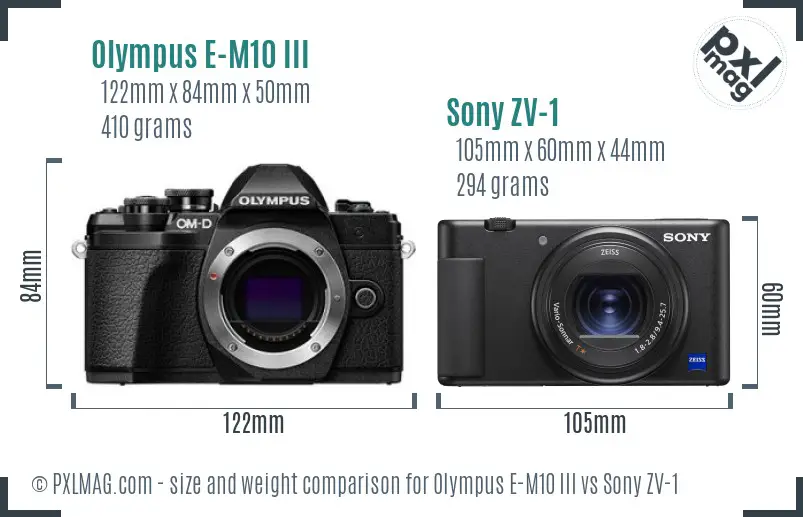 Olympus E-M10 III vs Sony ZV-1 size comparison
