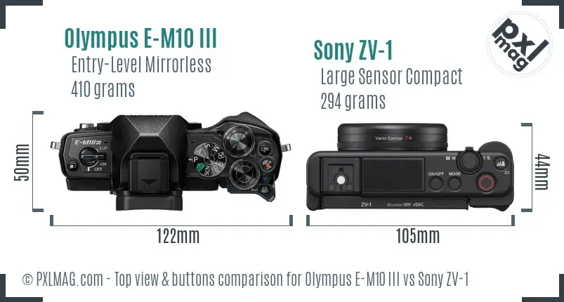 Olympus E-M10 III vs Sony ZV-1 top view buttons comparison