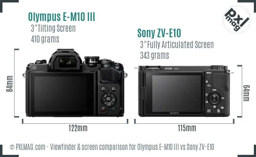 Olympus E-M10 III vs Sony ZV-E10 Screen and Viewfinder comparison