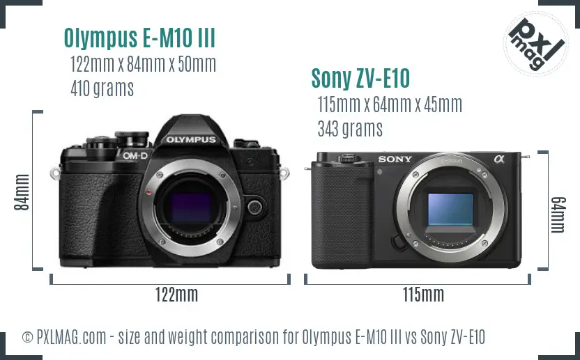 Olympus E-M10 III vs Sony ZV-E10 size comparison