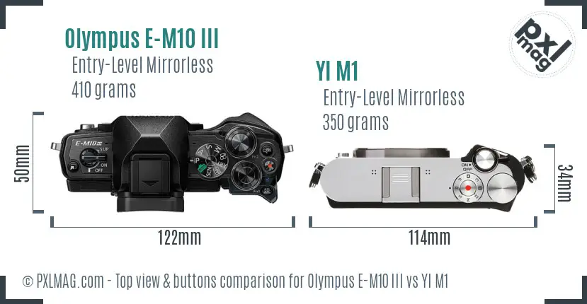 Olympus E-M10 III vs YI M1 top view buttons comparison