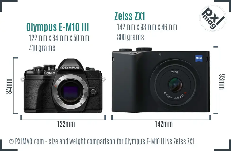 Olympus E-M10 III vs Zeiss ZX1 size comparison