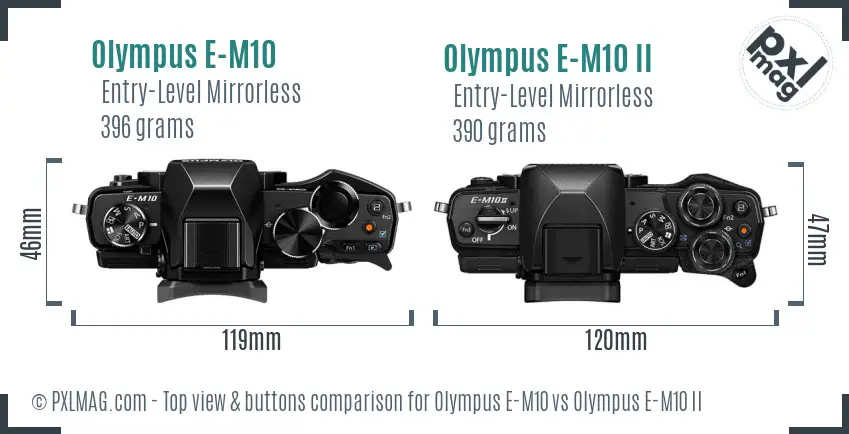 Olympus E-M10 vs Olympus E-M10 II top view buttons comparison