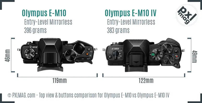 Olympus E-M10 vs Olympus E-M10 IV top view buttons comparison