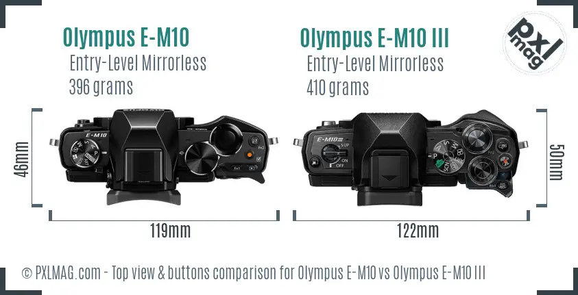 Olympus E-M10 vs Olympus E-M10 III top view buttons comparison