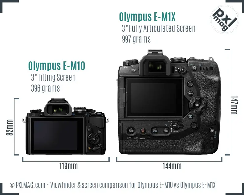 Olympus E-M10 vs Olympus E-M1X Screen and Viewfinder comparison