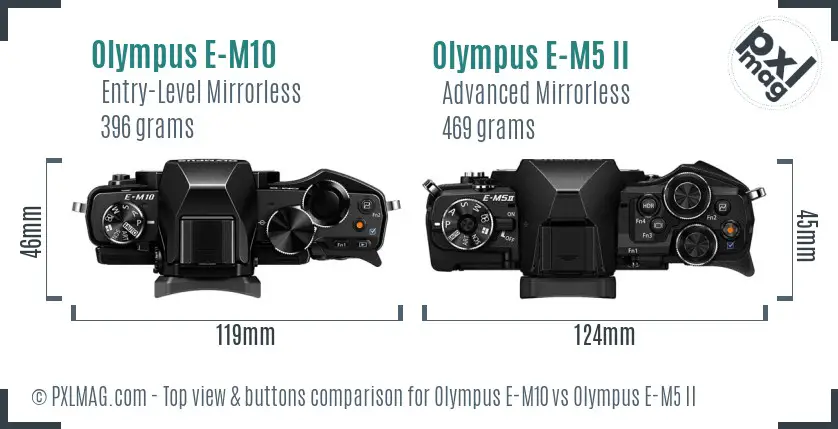 Olympus E-M10 vs Olympus E-M5 II top view buttons comparison
