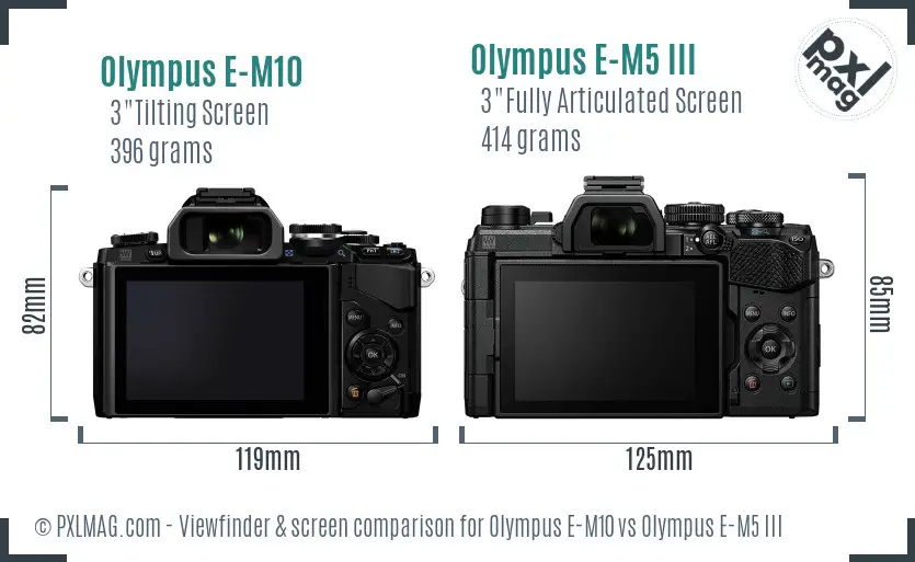 Olympus E-M10 vs Olympus E-M5 III Screen and Viewfinder comparison