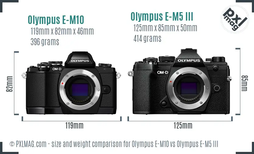Olympus E-M10 vs Olympus E-M5 III size comparison