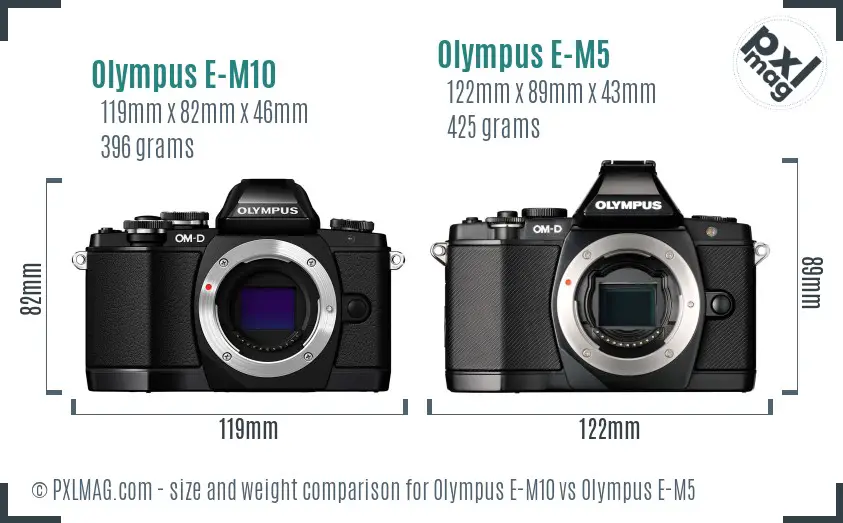 Olympus E-M10 vs Olympus E-M5 size comparison