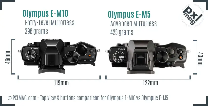 Olympus E-M10 vs Olympus E-M5 top view buttons comparison