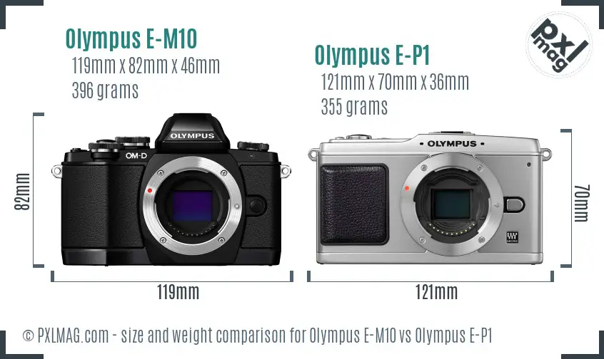 Olympus E-M10 vs Olympus E-P1 size comparison