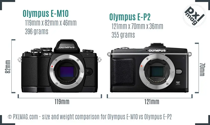 Olympus E-M10 vs Olympus E-P2 size comparison