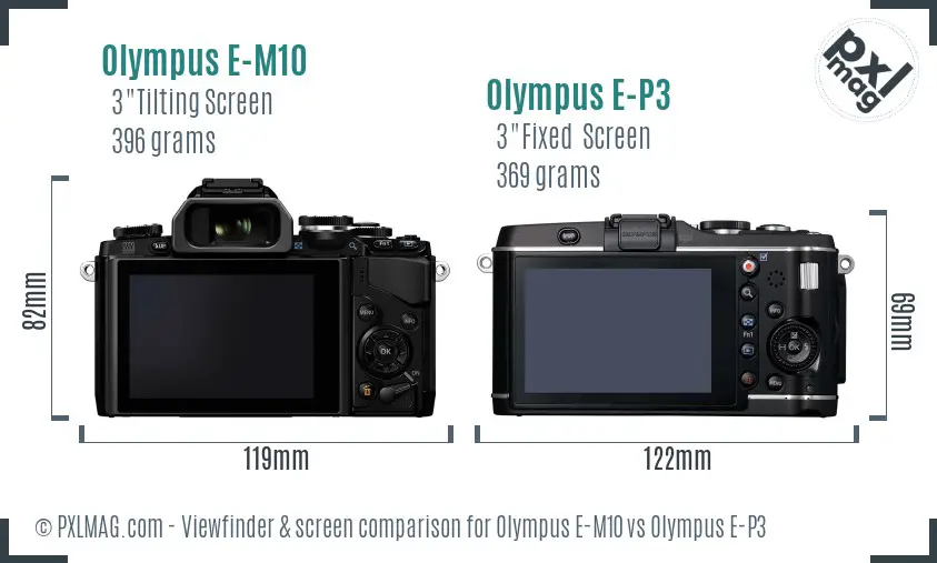 Olympus E-M10 vs Olympus E-P3 Screen and Viewfinder comparison
