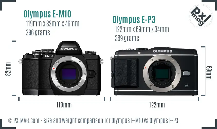 Olympus E-M10 vs Olympus E-P3 size comparison