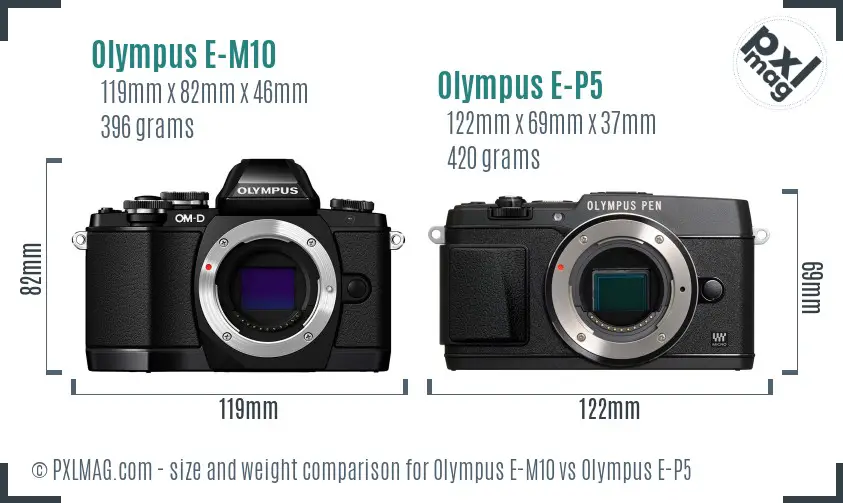 Olympus E-M10 vs Olympus E-P5 size comparison