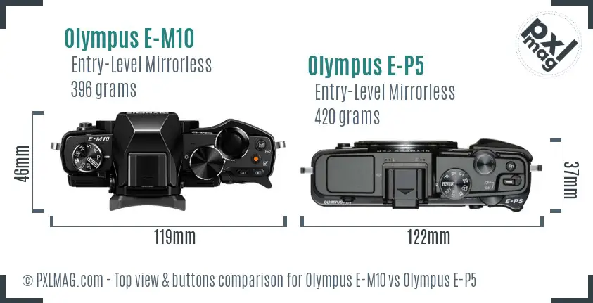 Olympus E-M10 vs Olympus E-P5 top view buttons comparison