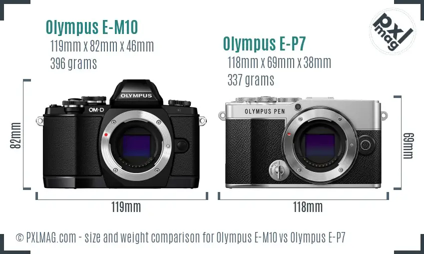 Olympus E-M10 vs Olympus E-P7 size comparison