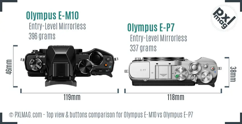 Olympus E-M10 vs Olympus E-P7 top view buttons comparison