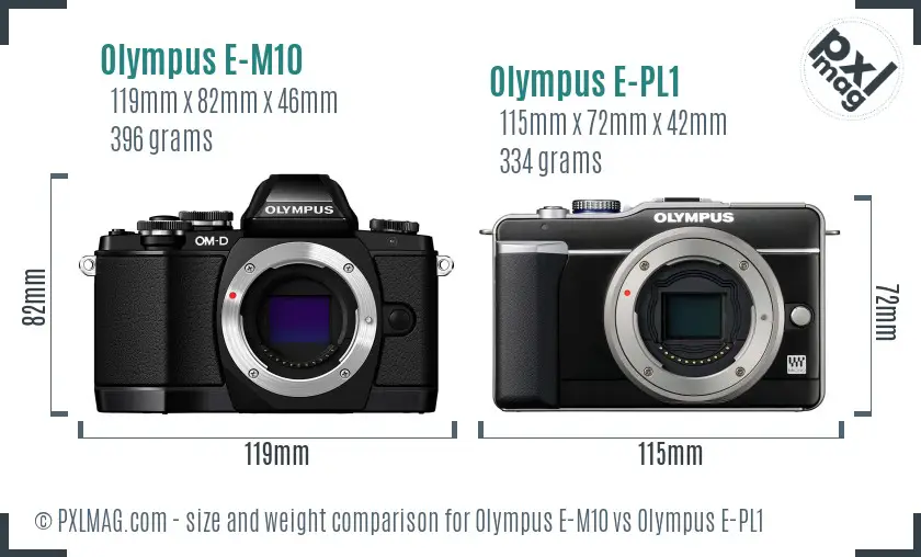 Olympus E-M10 vs Olympus E-PL1 size comparison